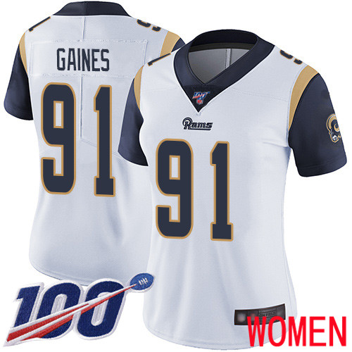 Los Angeles Rams Limited White Women Greg Gaines Road Jersey NFL Football #91 100th Season Vapor Untouchable->women nfl jersey->Women Jersey